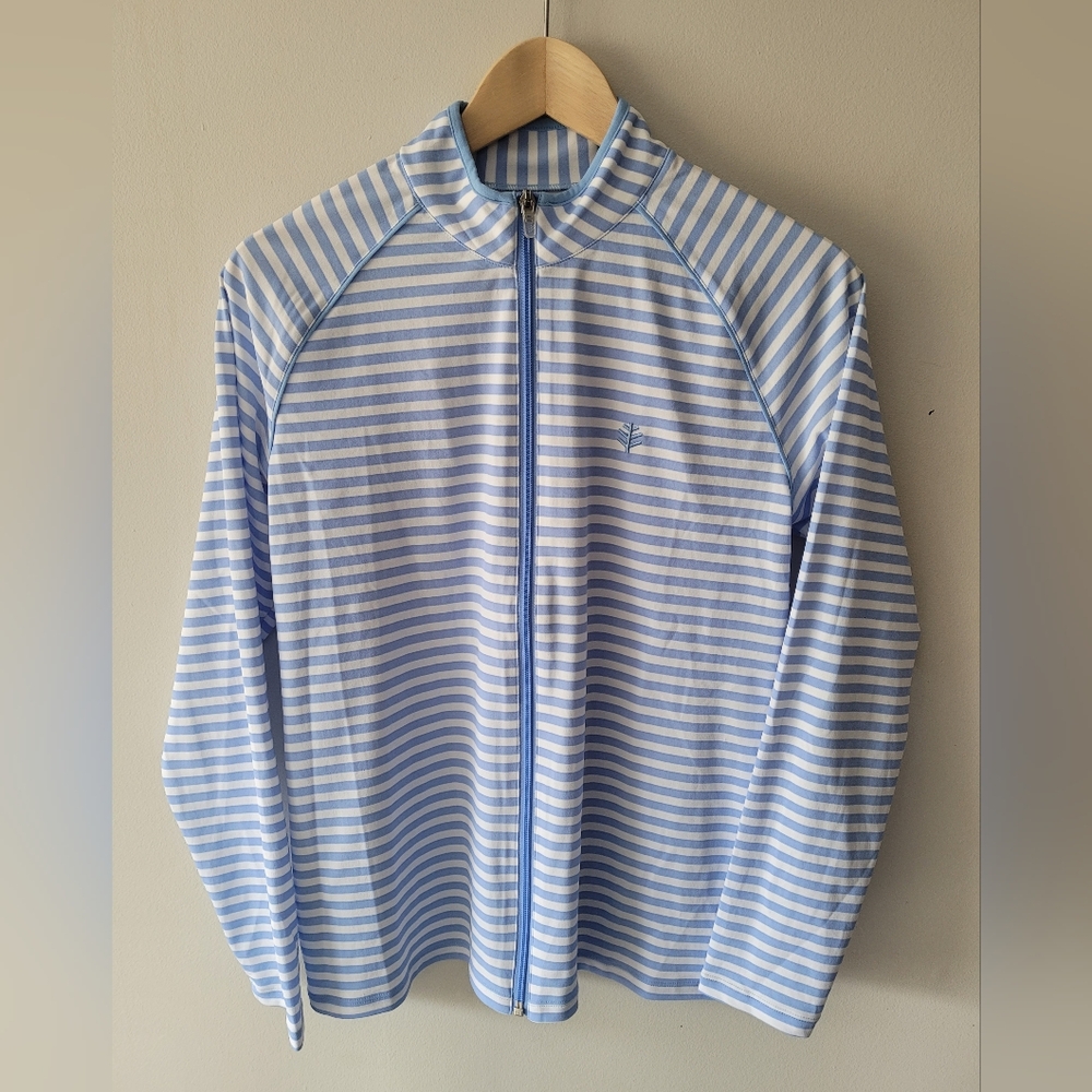 Coolibar Sandbar UPF 50+ Water Jacket, Medium, Blue & White Striped
